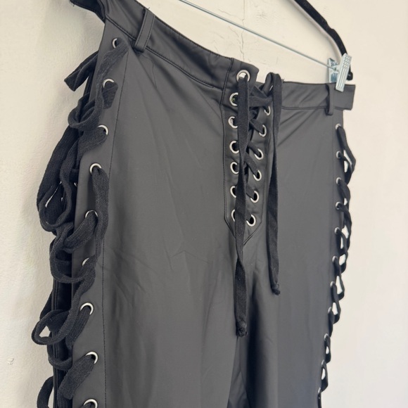 CLUB EXX ROWDY ROOM LACE-UP PANTS black faux leather Y2K Gothic XL Dolls Kill - Picture 3 of 11